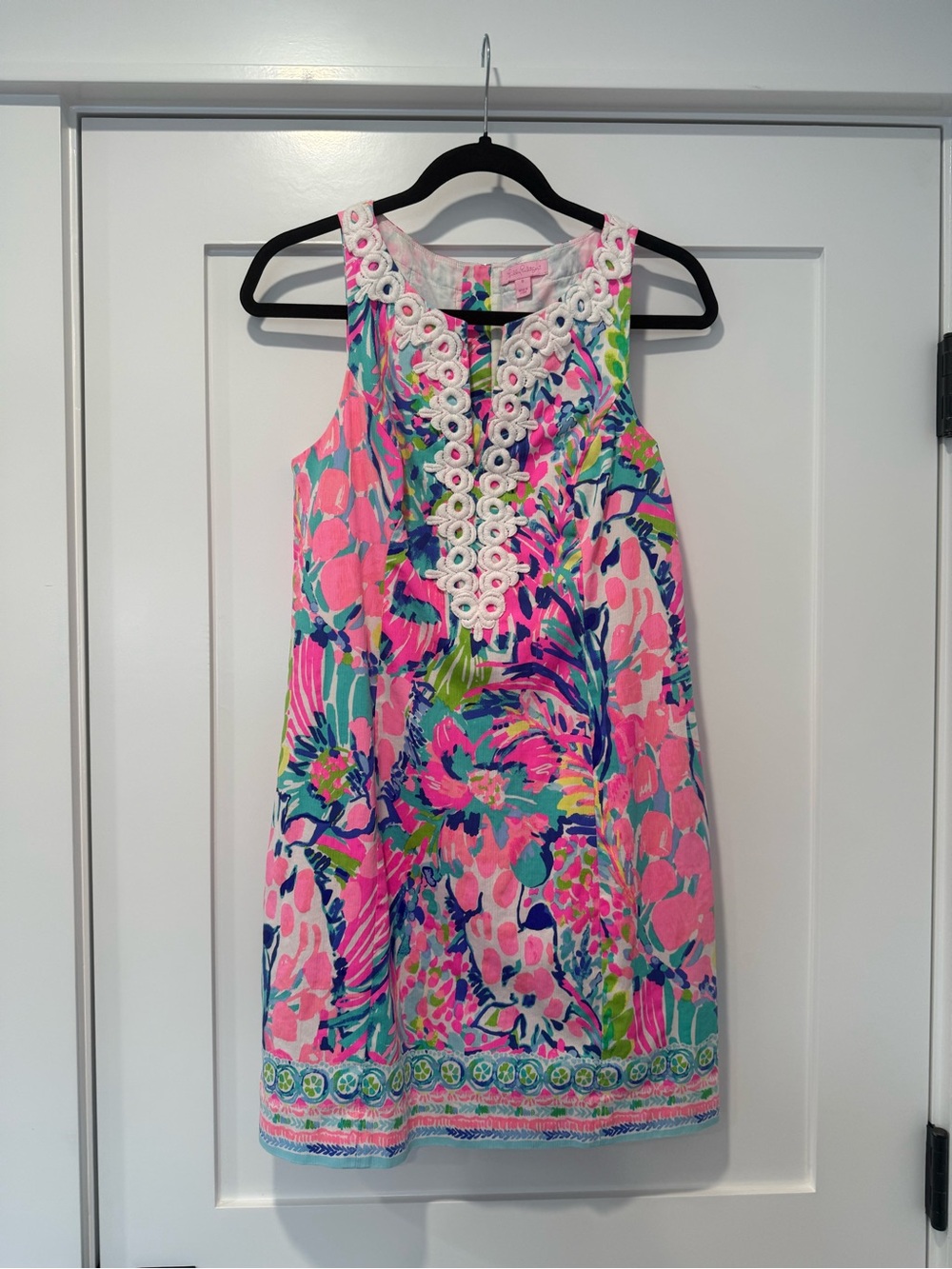Lilly Pulitzer Gabby Shift Dress Gumbo Limbo Pink Multi Lace Trim- size 6 - Picture 2 of 10